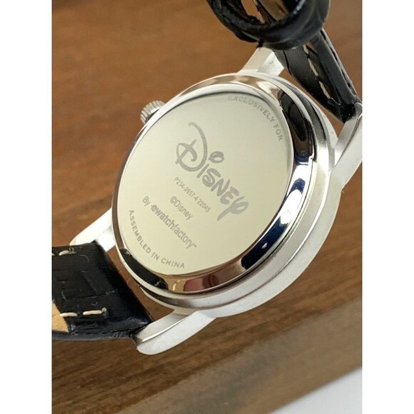 Disney Women's Watch Mickey Mouse Silver Dial Quartz Black Leather Band 27mm - Picture 6 of 13